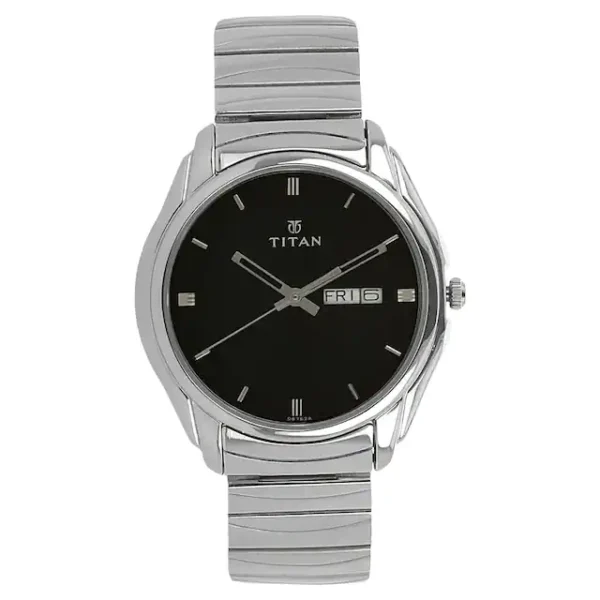 TITAN Black Dial Silver Stainless Steel Strap Watch 1578SM04