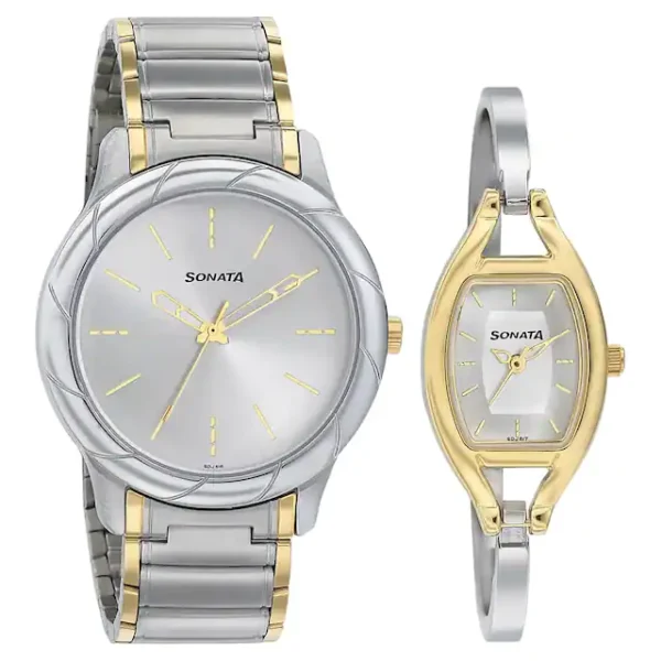 Sonata Silver Dial Couple Watches 71258114BM01