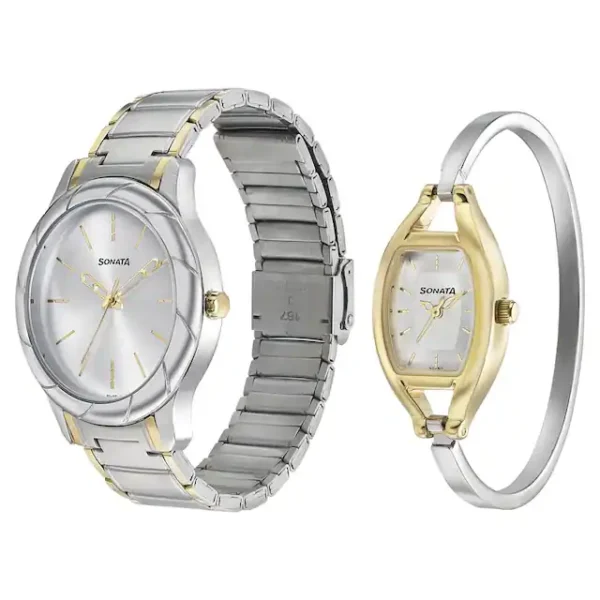 Sonata Silver Dial Couple Watches 71258114BM01 - Image 2